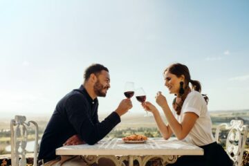 romantic couple wine stock